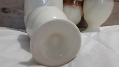 Vintage Beauceware White, Beige and Brown Wine Decanter Set with 6 Goblets