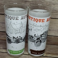 Anchor Hocking Drinking Glass Antique Car Tumbler 1909 Nash Rambler 1906 Autocar
