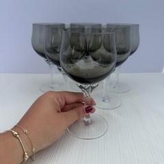 Vintage Sasaki Coronation Smoke Wine Glasses Set of 6 Smokey Gray 6 1/2″