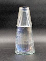 Vintage Clear Iridescent Ribbed Glass Tumble-Up Bedside Carafe Set Tapered