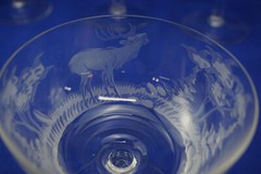 Hunting Wildlife Barware (12) Sherbet or Champagne Glasses, 3 5/8″ Deer Bi (G64)