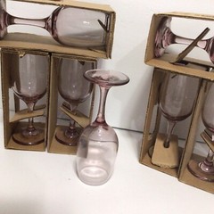 8 Vtg Premiere Stemmed Plum Wine Glasses MCM 1970s #188