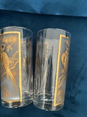 Highball Hollywood Regency Bird Tree Glasses 22kt Gold RARE Must SEE WOW