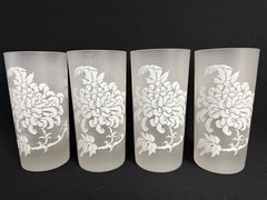 Vintage MCM “TASTESETTER “ Set Of Four Chrysanthemum Frosted Highball Glasses