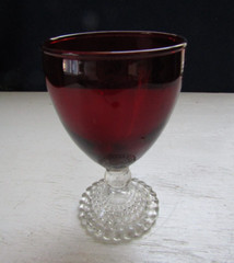 Vintage Anchor Hocking Ruby Red Bubble Foot Glass ~ 5 3/8″ T 3 1/8″ Dia