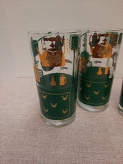 Bob Wallack Green and Gold Tall Cocktail Glass Lot of 3 Rare