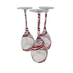Set of 3 Pier 1 Swirline Ruby Red Swirl Wine Glasses Balloon Stemmed 9 in Tall