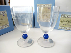 Wedgwood Sarah’s Garden 2 Blue Tall Large Stem Glasses 6 .5” new 12oz Signed