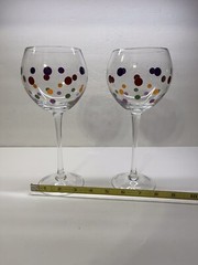Set of 2 Pampered Chef Simple Additions Polka Dot Balloon Wine Stemware Glasses