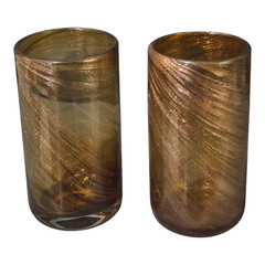 Attributed Murano Art Glass Hand Blown Pair Tumblers Glasses Copper Gold Color