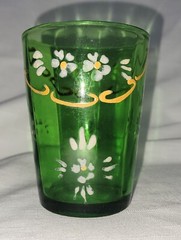 EAPG Victorian Green Glass Tumbler Hand Painted Northwood