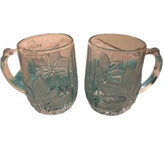 Vintage Home Beautiful Rose Pearls Crystal Set Of 2 Mugs 4 1/2 Inch Poinsetta