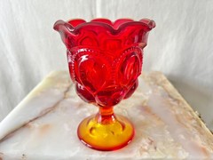 Vintage L.E. Smith Moon & Stars Ruby Red Amberina Goblets Set of 2 UV Glow
