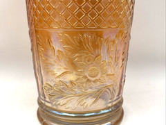 Dugan Marigold Carnival Glass Lattice & Daisy Tumbler