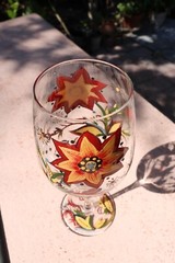 Pier 1 Carynthum Wine/Water Goblet (s) Glassware 9 » Autumn Colors Large Flower