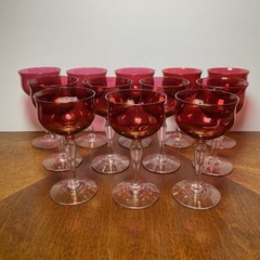 Set of 12 Vintage Cranberry Liquor/Cordial Stemmed Glasses