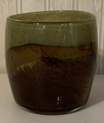 Heavy Green, Gold and Brown Art Glass Short Glass Tumbler