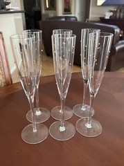 Gold dots Studded crystal champagne flautes 10 3/4” tall set of (6) six