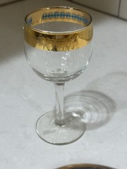 Set of 11 Vintage Wine Glasses Antique Gold & Turquoise Rimmed Barware – Crystal