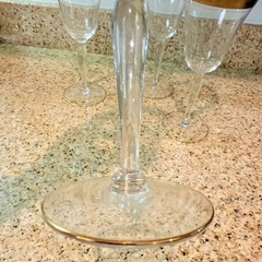 Tiffin-Franciscan Rambler Rose Clear Crystal Wine Glass Gold Rim Set of 4
