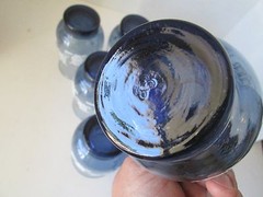 Set 8 LIBBEY Clay Slate Blue HOOT OWL & MOON Retro Vintage M DIA Tulip Glasses
