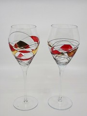 MILANO Mosaic Stained glass RED GOLD WATER GOBLETS STAINED 10 1/8” set of 2