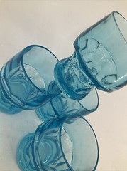 4 Glass GEORGIAN Viking Excelsior Azure BLue Flat Tumbler 4″ MCM 9 oz USA EUC