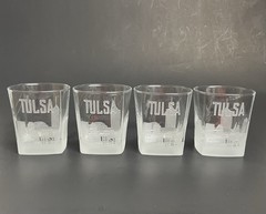 4 Tulsa City Skyline Etched Rocks Glasses 8oz Whiskey Bourbon Cocktail Oklahoma