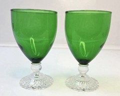 Set of 2 Anchor Hocking Boopie Emerald Green Bubble Foot Water Goblet Glasses