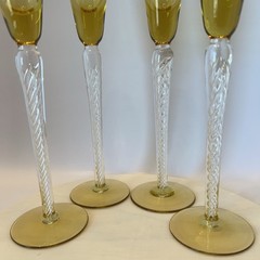 Vintage Stuart Crystal – Iona Air Twist Stem Set Of 4 Amber Cordial Glasses