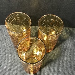 Frye Amber Vasoline Craquele Crackle Glass Lemonade Tumbler Vintage Set 3