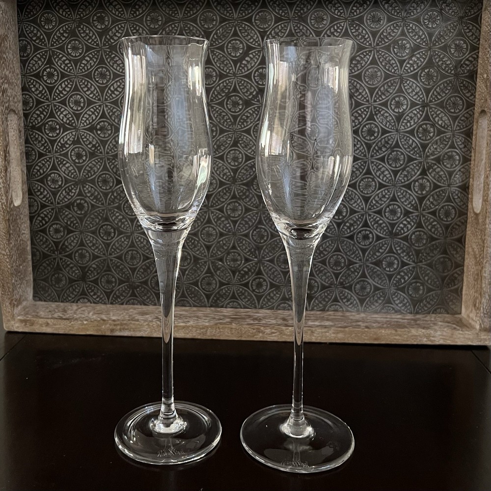 Vintage Rosenthal Crystal Champagne Flutes Glasses Set of 2 Tulip Signed 9.75”