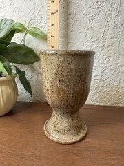 Studio Art Pottery Handmade Goblet Chalice Wine Glass 5.75″ Stoneware Blue Brown