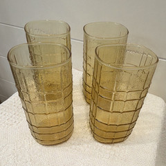 Anchor Hocking Amber Waffle/Grid Pattern Square Tumbler Glasses Set of 4