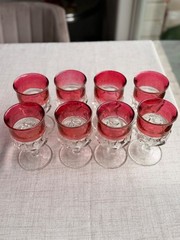Vintage Tiffin Kings Crown Ruby Red Wine Goblets Set of 8 Thumbprint Glass