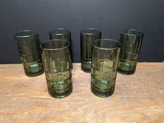 Vintage Anchor Hocking Tartan Green Ice Tea Glasses Set of 6 16oz