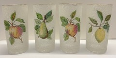 Vintage Frosted Fruit Motif Glasses – 4 Glasses – 5 3/4″ tall