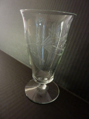 Vintage Etched Floral Leaves Panel Optic Wine Water Goblets Stems