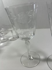 Lot 2 Water Goblet Clear Floral Design Unknown Maker 7 1/2 Inches