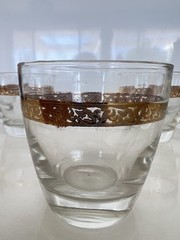 Set Of 5 Vintage Clear Glass Tumbler Gold Trim-Gold Scroll Filigree Juice Glasse