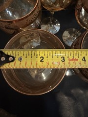 Italian Wine Glasses Cristal Mode Iridescent Amber Gold Rose Gold Trim RARE READ