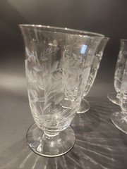 Set Of 4 LIBBEY ROCK SHARPE Crystal Etched GLASSES Wine Water Juice