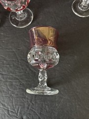 Kings Crown Thumbprint Cranberry Cordial Glasses-(8)-Cranberry Flashed EUC