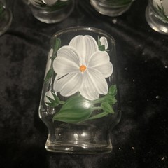 Federal Glass Co. Vintage Hand painted W/Dogwood Juice Glasses 3 In Set Of 6
