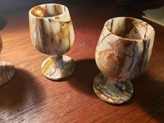 Vintage Carved Stone Marbled Goblets Set of 6