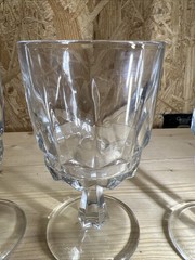 3 Vintage Clear Cut Glass Dessert Wine Goblet Hexagon/Panel Stem Glass 5 3/8”
