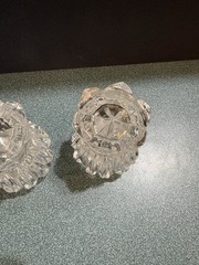 Gorham Crystal Lotus Salt Pepper Set Clear Cut 2 3/4″ T Plastic Plugs 1990-94
