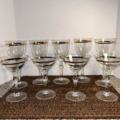 VTG MCM Gold Rimmed Cocktail Glasses 8 4 8” & 4 6” Barware