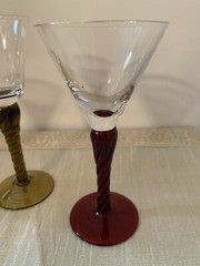 Vintage Blown Glass Amber/Red/ Twisted Stems Aperitif Cordial Glass 5.25” Set 3