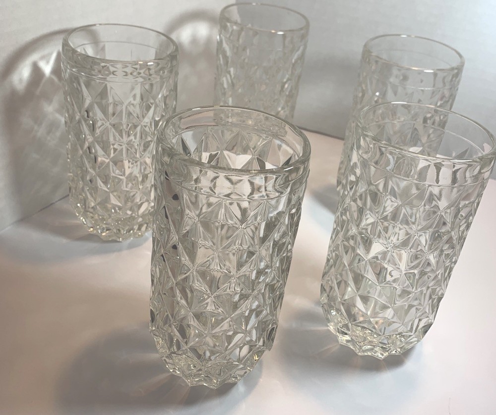 5 Rare Vintage Fostoria York Highball Glasses Heavy Barware Clear 12 Oz Textured